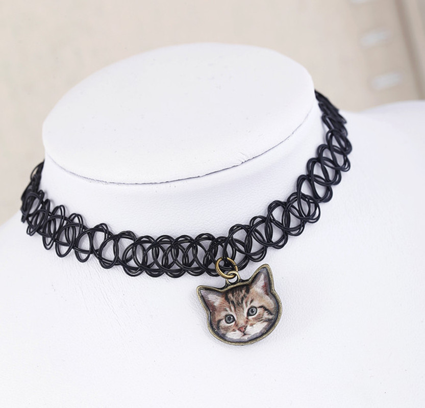 New Design Elastic Fishing Crochet Necklace Cat pendant necklace Creative Keepsake Memorial Day Necklace For Friend
