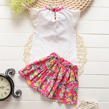 Summer Floral Paragraph Girls T shirt Floral Skirt Sets 0 4Years Cotton Necklace Baby Sets