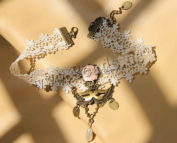 Free shipping!!!Gothic Necklace,Wedding, Lace, with Satin Ribbon & Plastic & Zinc Alloy, with 1.5Inch extender chain, Flower