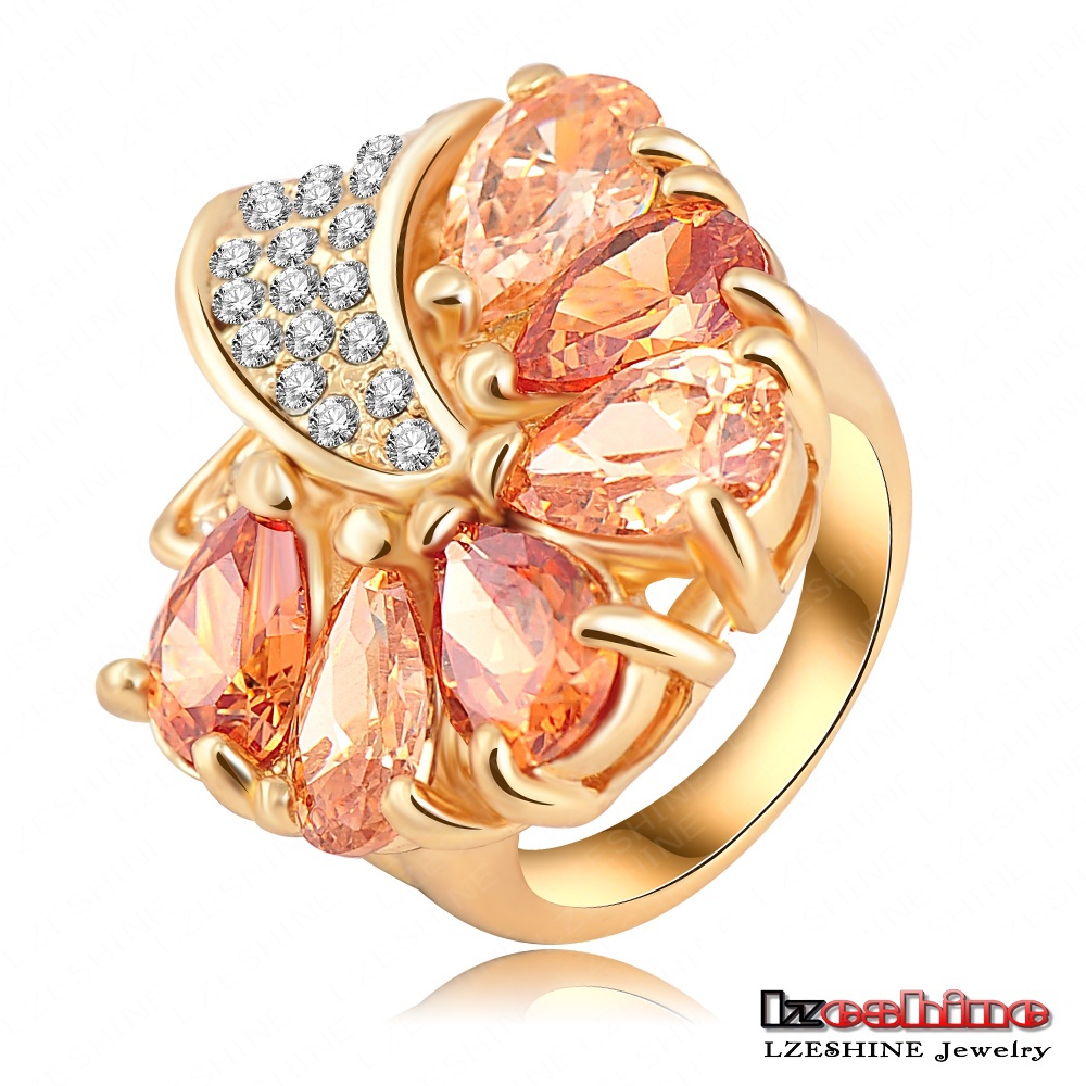 LZESHINE 2015 18K Gold Plate Loved Flower Engagement Rings with SWA Element Austrian Crystals Fashion Jewelry