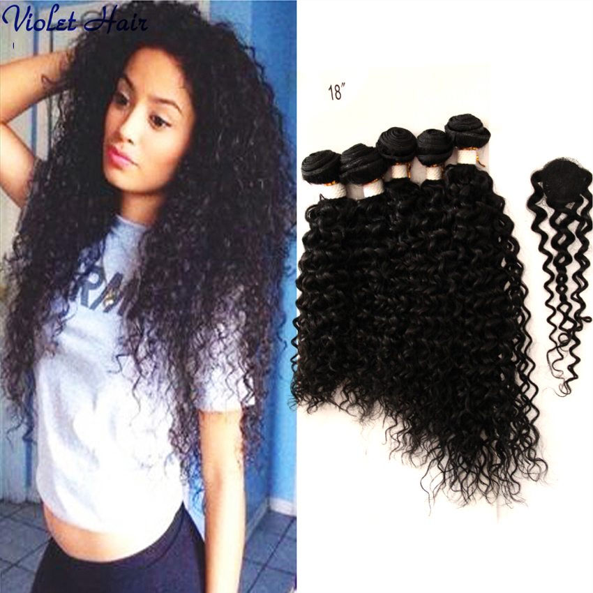 Image of Cheap Virgin Hair With Closure Bundle 5 Bundles Brazilian Curly virgin Hair With Closure Queens Hair Products With Closure Hair