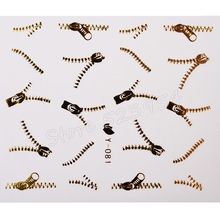 3d Water Transfer Nail Art Stickers 10pcs lot Gold Silver Zipper Metallic Nail Decals Wraps DIY