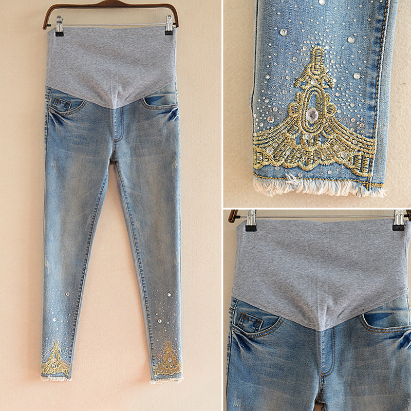 2015 Autumn New Maternity Jeans High Quality Trousers For Pregnant Women Elastic Waist Pants Plus Size
