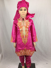 2016 new fashion desgin african bazin riche embroidery dress for baby girl with pants