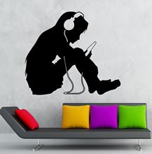 2016 new Teen Girl Wall Stickers Headphones Music Kids Room Nursery Vinyl Decal free shipping