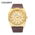 CAGARNY big dial watch men 2016 fashion leather watch 50mm Atmospheric clock calendar mens quartz watch