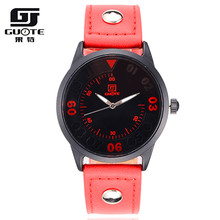 GUOTE Luxury Brand New Fashion Sport Watch Women Elegant Leather Strap Color Number Casual Quartz Watch Ladies Vintage Clock