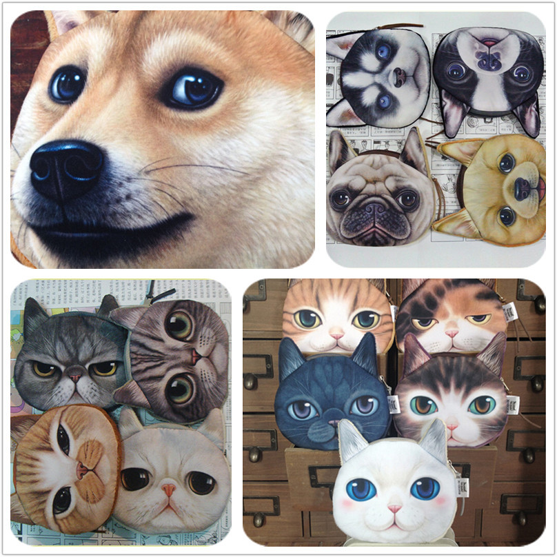 Image of Novelty coin purses Cute Dog Face Cat Face Zipper Case Coin Purse Wallet Zipper Case purse Makeup Buggy Bag Pouch Clutch Bag