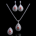 2016 New Arrival Hight Quality Antique Silver Plated Jewellery Red Water Drop Fashion Vintage Jewelry Sets