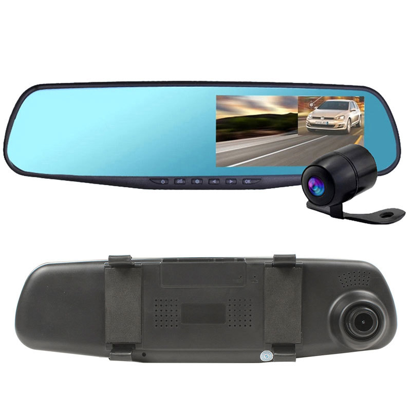 Image of Dual Camera Car Dvr Camera Rearview Mirror Dash Cam G-Sensor HD 1080P 4.3'' 140 Degree High Quality Free Shipping