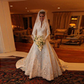 Amazing Long Sleeves Wedding Dress with High Neckline Appliques Beading A line Floor Length Long Court