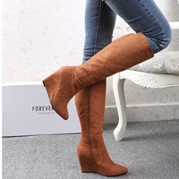 New-Fashion-Autumn-And-Winter-Womens-Flock-Pointed-Toe-Wedges-High-Heels-Knee-High-Boots-Shoes.jpg_200x200