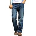Spring Summer Mens Denim Loose Fit Straight Jeans Pants Thin Black Blue Classic Cowboy Trousers Large