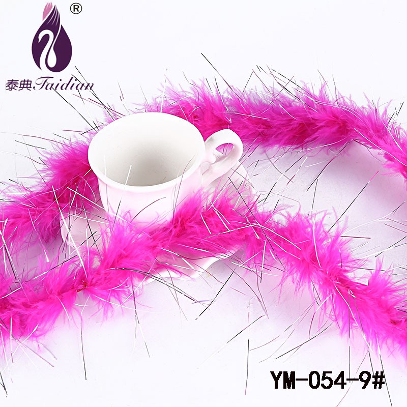 9# YM-054-9# Marabou BoaMarabou Feather Boa Cheap Party Feather Boas with Silver Line 2 meterslot Fluffy Colored Praty Decorative Feather Boas