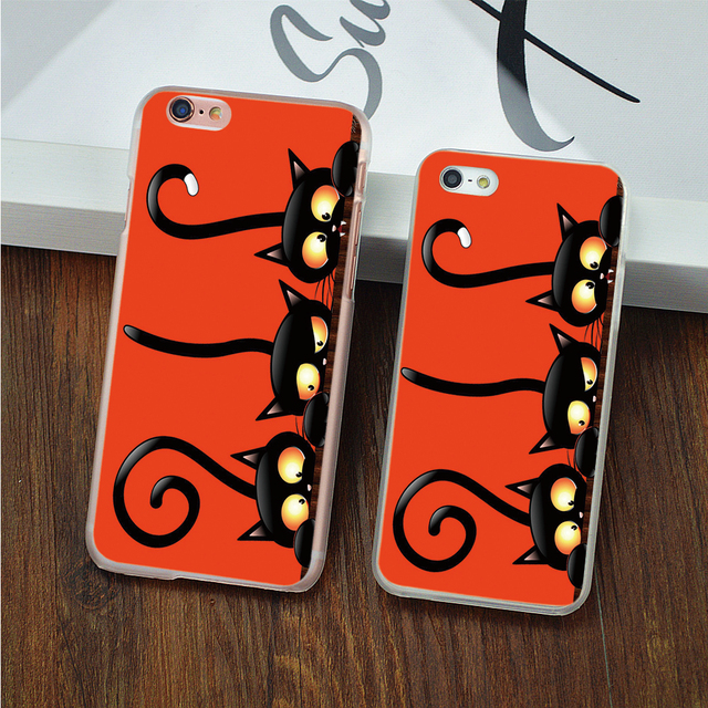 black cat halloween hard transparent Case for iPhone 4 4s 5 5s 5c 6 6s 6 Plus 6s Plus phone cover shell