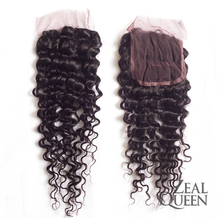 Image of Indian Curly Closure 7A unprocessed Virgin Indian Deep Curly Closure Indian Virgin Curly Hair Lace Closure Bleached Knots