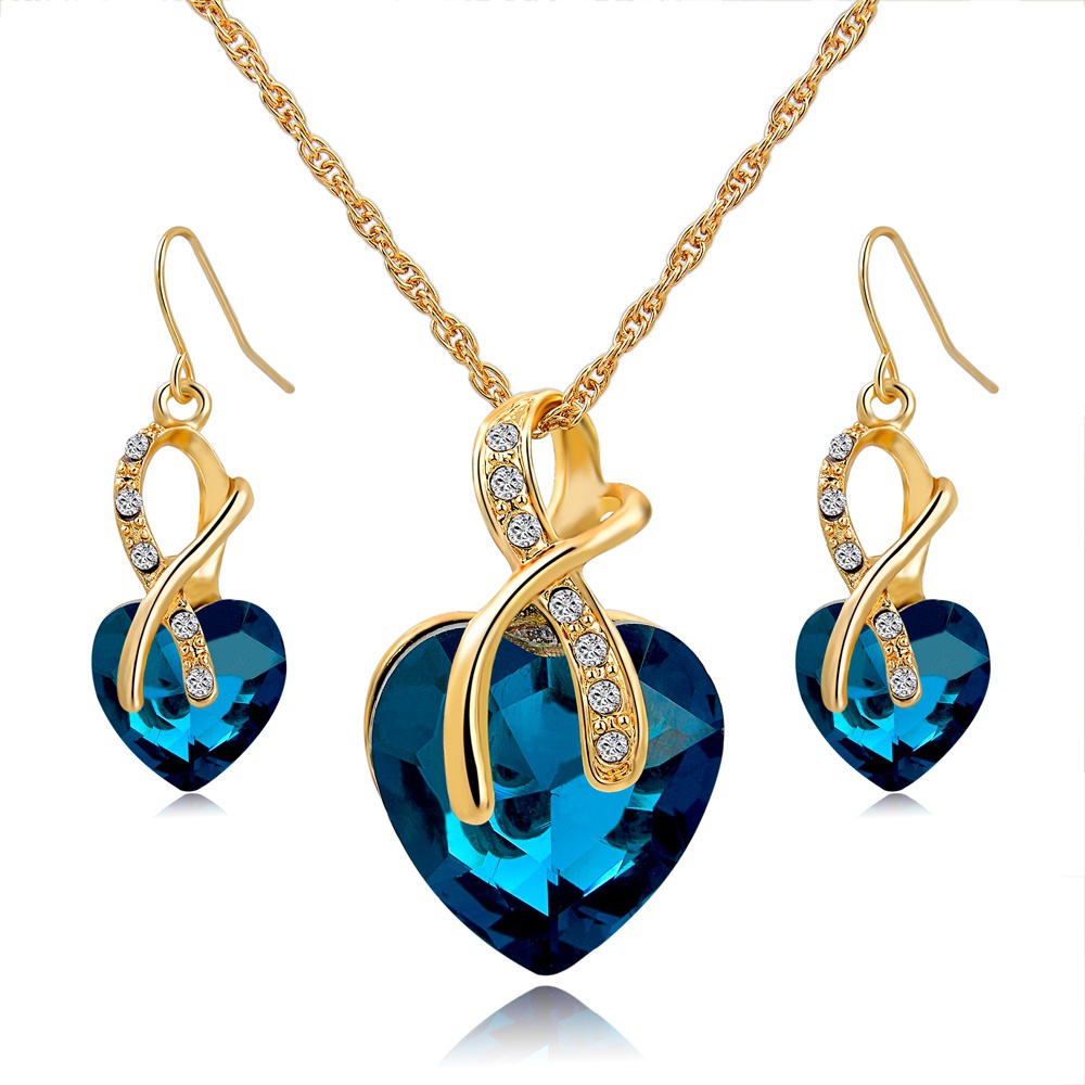 Image of Gift! Gold Plated Jewelry Sets For Women Crystal Heart Necklace Earrings Jewellery Set Bridal Wedding Accessories 2015 SET140044