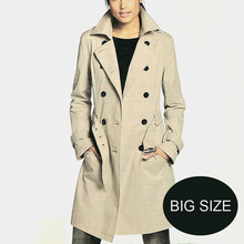 Women Turn-down Collar Single Breasted Belt Slim Beige Long Trench Spring Style Plus Size Adjustable Waist Trench Coat M-XXXL