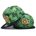 Fancy adult full leaves printing weed hip hop hats metal decoration adult sport flat bill weed