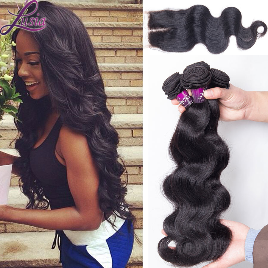 Image of 7A Brazilian Body Wave With Closure Queen Hair Products With Closure 4 Bundle Unprocessed Brazilian Virgin Hair With Closure