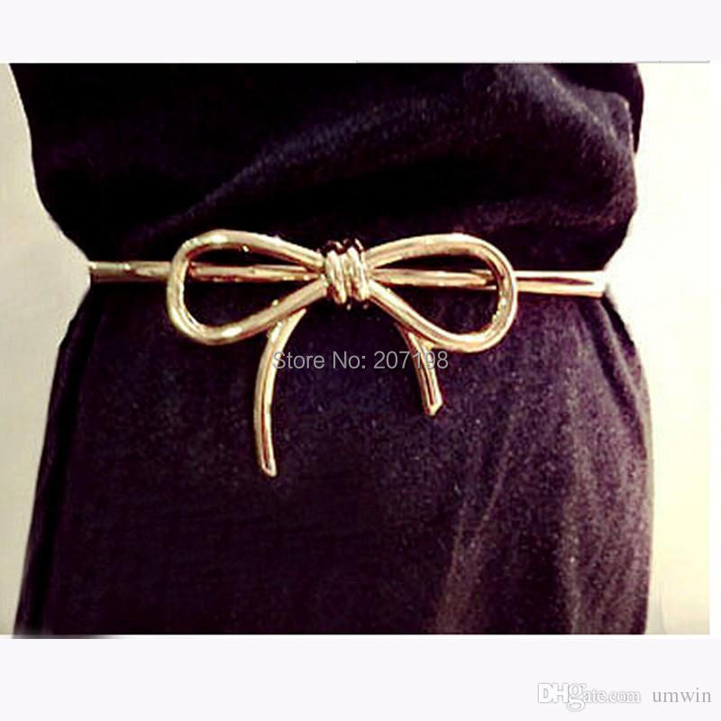 100 piece lot gold plate metal bow dress belt high quality elastic in black white