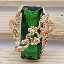 Classic Fashion Geometric Rectangle Flower Wrap Ring 18K Gold Plated Austrian Crystal Finger Rings For Women