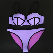 2015 Summer Style push up Triangle Neoprene Bikini Set Sexy Swimsuit Underwire Women Swimwear Bathing Suits