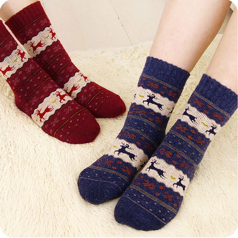 New 1 Pair Christmas Snowflake Deer Design Womens Wool Socks Warm Winter Cute New L033512