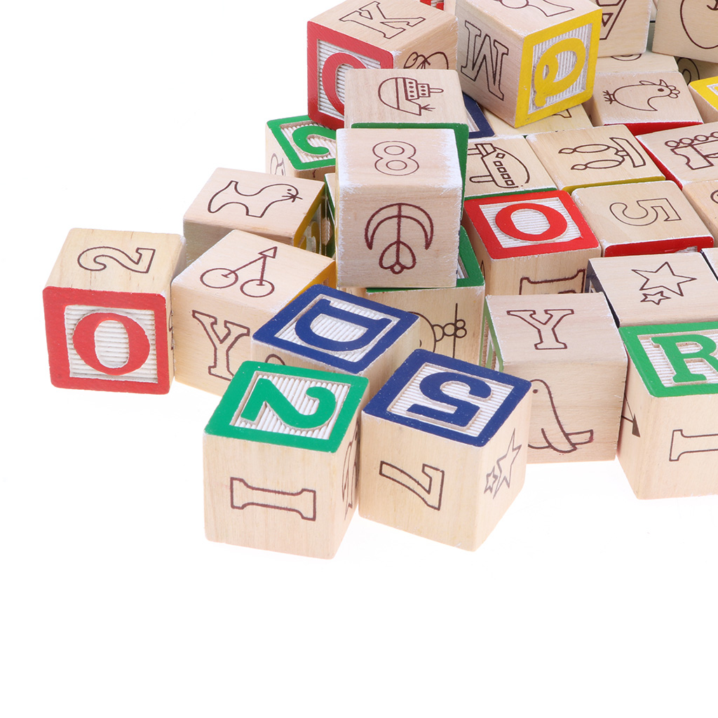 Kids/Baby Developmental Wooden Alphabet Numbers Cubes Blocks Toy 50pcs 