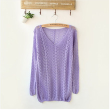 Free shipping 2015 New Candy Color Small Twist V neck Long sleeved Hollow Smock Women Sweater