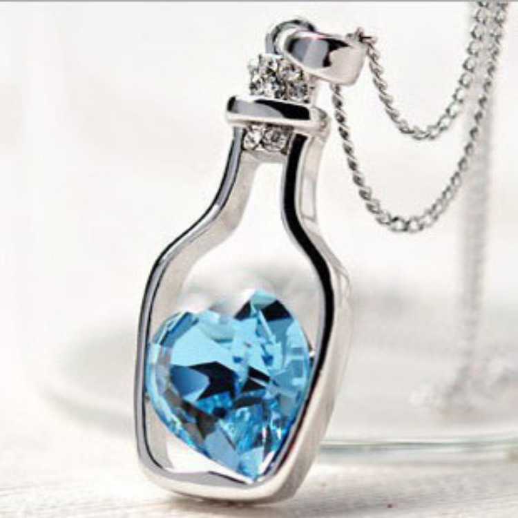 2015 new popular Austria Crystal Necklace heart wishing bottles love fashion jewelry gift bottle ladies free