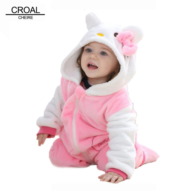 Kawaii Hello Kitty Panda Девочки Одежда Для Животных Baby Rompers Костюм Зимний Флис Одежда Для Мальчиков Теплый Snowsuit Комбинезон