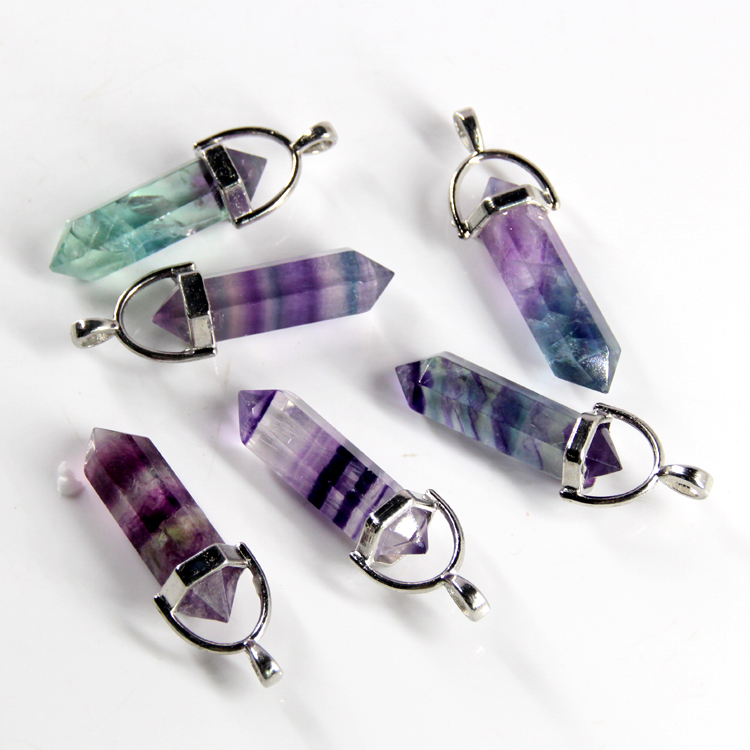 Image of 2016 Natural Mixed Gems Stones Hexagonal Crystal fluorite Point Reiki Chakra Necklaces Earrings Pendants Beads Jewelry wholesale