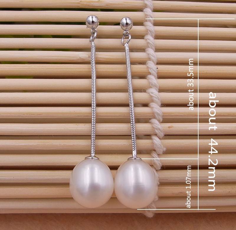 nice gift of bridesmaid white gold plating sterling silver drop water freshwater pearl long drop earrings