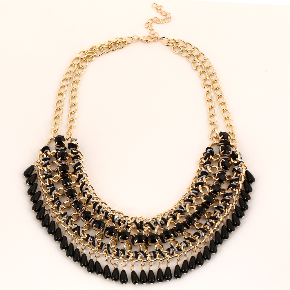 Image of Bohemian Big Maxi Necklace 2016 Fashion Droplets Tassel Choker Collier Bijoux Women Black Statement Necklace Ethnic Jewelry