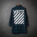 2016 fashion trend Off White Twill Printing England flannel extended Red plaid long sleeved shirt high