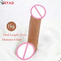 Super big dildo realistic huge dildos cyberskin artificial penis dick brown silicone dildo foreskin sex toys