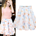 plus size vintage skirts women 2016 summer korean vestido tutu skirt women Ice cream print chiffon