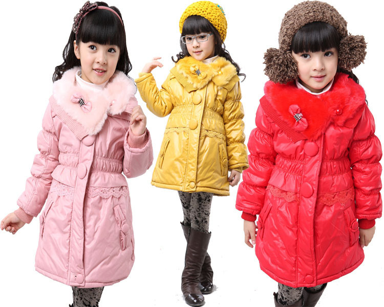 Free shipping Winter cotton-padded clothes a lace collars cotton-padded jacket of the girls
