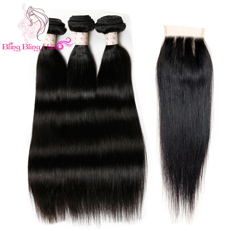 Image of 8A Malaysian Straight Hair With Closure 3 Bundles With Closures Cheap Human Hair With Closure Piece Straight HC Mocha Hair Weave