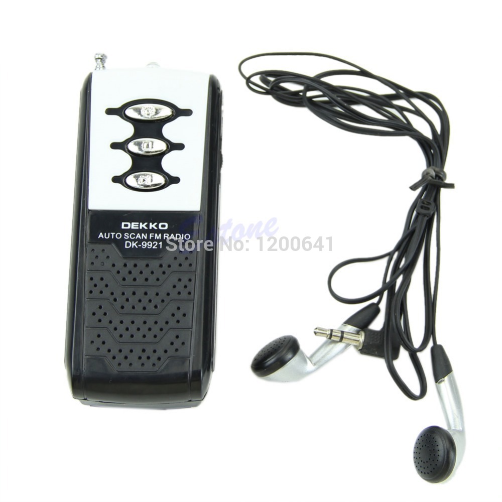 L155 Free Shipping New Portable Mini Auto Scan FM Radio Receiver Belt Clip With Flashlight Earphone
