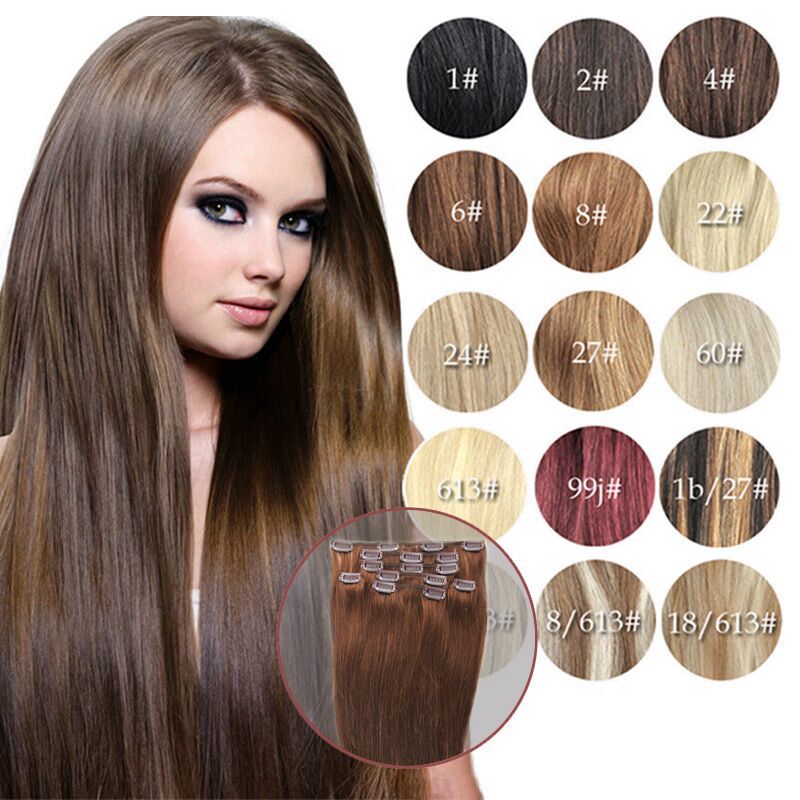Image of Blonde Clip In Human Hair Extensions Color Brazilian Virgin Hair Clip Ins 7Piece Honey Blonde Clip In Human Hair Extensions