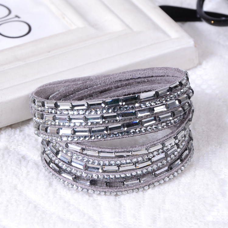 Image of Fashion 6 Layer Wrap Bracelets Slake Leather Bracelets With Crystals Couple Jewelry