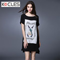 Plus Size 4 5XL Summer 2016 New Womens Elegant Fashion Delicate Birds Floral Print Irregular Hem