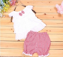 Summer Style Lace T Shirt And Lattice shorts Pants Children Clothing Set Girl Clothes Set