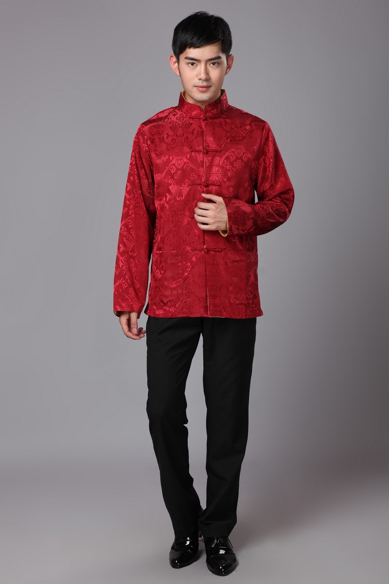 2019 Wholesale Cheongsam Top Traditional Chinese Clothing For Men Long Sleeve Male Satin Silk ...