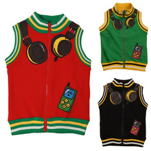 Retail spring auntumn toddler headphone vest kids zipper sleeveless waistcoat boys&girl clothing cotton