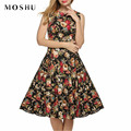 Elegant Retro Vintage Women Dress Summer 1950s 60s Rockabilly Floral Print Party Dress Midi Casual Dresses