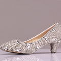 Middle heel wedding shoes with rhinestone Women RoundToe Vogue Glitter Bling Heels Party Prom Shoes Female