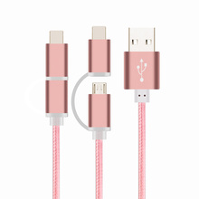 Newest Nylon Line and Metal Plug 1M 2 in 1 USB Cable Sync Data Charging USB Cable for iPhone 6s 6 plus 5s  Samsung Xiaomi HTC LG